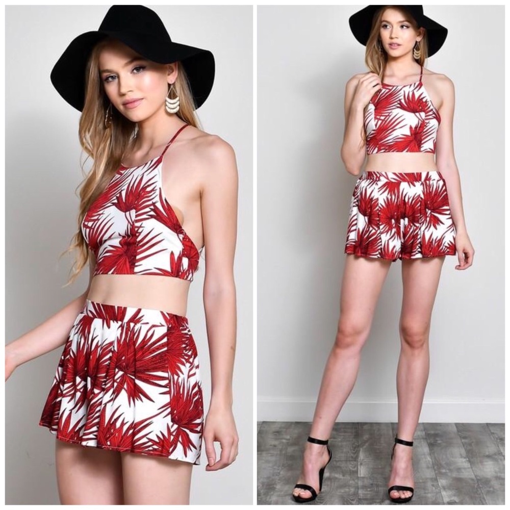 Tropical Print Shorts Crop Top Set - Picture 2 of 3